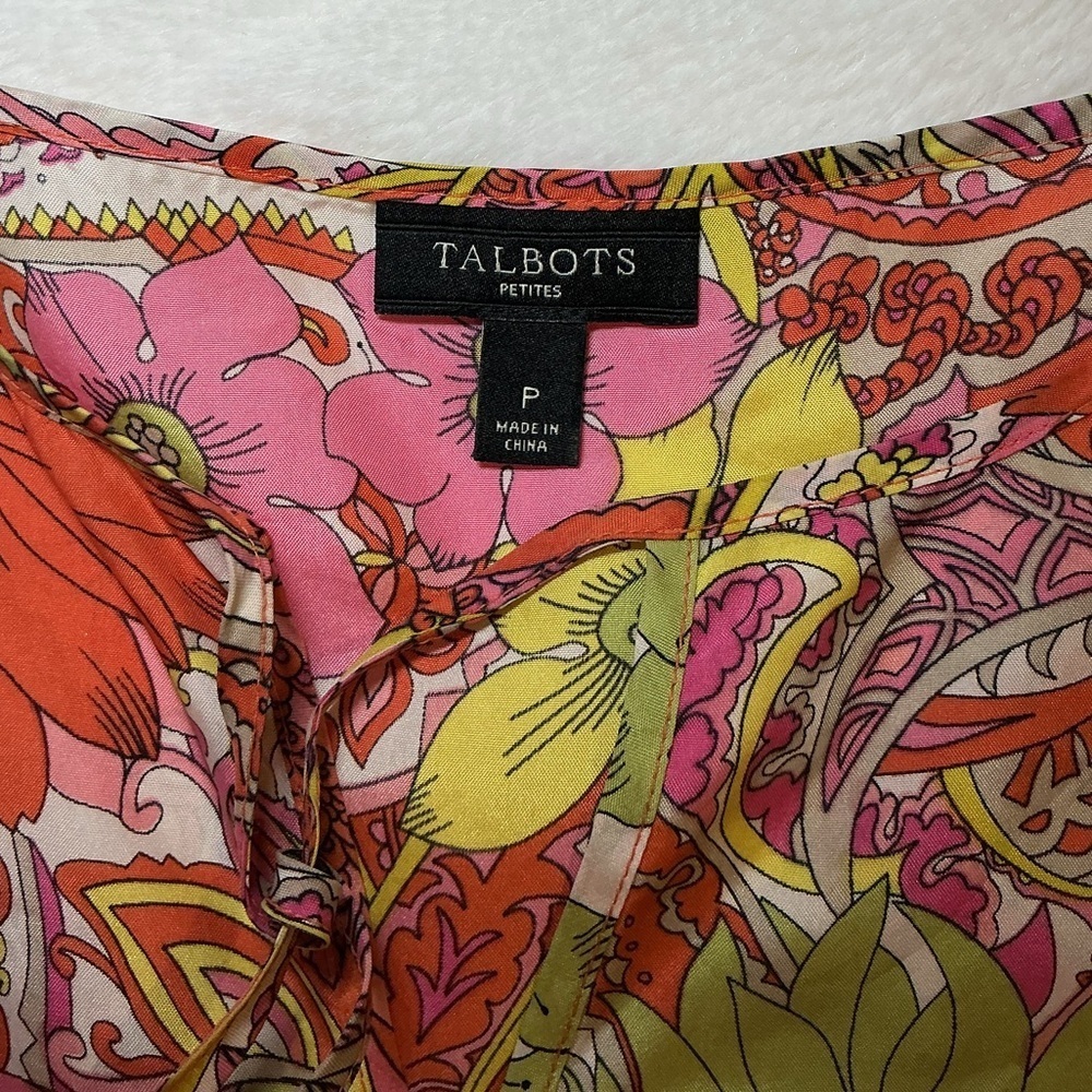 Talbots Floral Paisley Women's Top - Pink, Orange, Green - Picture 6 of 7